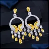 Charme Mode Sparkling Gland Papillon Diamant Boucle D'oreille Designer Pour Femme Jaune Rouge Aaa Cubique Zircone Cuivre Mariée Mariage Engag Dhgak