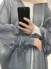 Ethnische Kleidung, schimmernder offener Abaya-Kimono für Frauen, seidiges langes Kleid mit Ballonärmeln, Strickjacke, muslimisches Dubai-arabisches Sommerparty-Outfit, Ramada