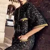 Casual Dresses Runway Luxury Sequins Tweed Tweed O-Neck Loose Black Autumn Winter Brand Dress Women Party Night kläder 2023