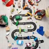 Blokkeert DIY -verkeersspeelgoed voor kinderen Road Building Toy Car Roadway Expressway snelweg flexibele puzzelbaan spelscène set mat 230105