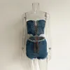 Kadınların izleri xllais denim mavisi 2023 stil şort 2 adet set kadınlar seksi kolsuz bandaj tankları yüksek bel mini
