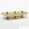 Diskplattor Bröllopsfest Luxury Glass Chafing Dish El Serving Gold Buffet Warmer Drop Delivery Home Garden Kitchen Dining Bar D DHFRN