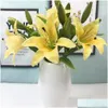 Ghirlande di fiori decorativi 5Pc Sile Fiore artificiale 3 teste Bocciolo di giglio con bouquet a stelo lungo per la festa di nozze a casa El Drop Delive Dhc5F