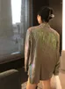 女性のスーツ女性輝くスパンコールスプリットジョイントブレザーラペル長袖ルーズフィットジャケットファッションタイド2023年春