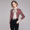 Blouses Engeland-stijl voor dames Elegante mode button down shirt vrouwen vlinderdas nek afslag kraag kraag met lange mouwen dame blusas blouse lady blusas blouse