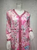 Casual Dresses Pink Floral Maxi Dress For Women Ethnic Ribbon V Neck Dubai Turkey Arabic Oman Moroccan Caftan Muslim Clothes 2023