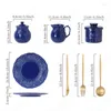 Plates Creative Relief Blue Glazed Ceramic Plate French Classics Milk Jug Sugar Can Steak Pastar Hushållens bordsartiklar