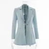 Women's Suits Metal Lace Up V-Neck Casual Office Blazer Women Solid Colors Buttonless Slim Commute Suit 2023 Work Wear Formal Clothing