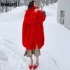 Women's Leather Faux Nerazzurri Oversized Red Thick Warm Soft Fluffy Fur Coat Women Raglan Seeve Stylish Long Coats for Winter 230105