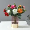 Decoratieve bloemen 2 stks simulatie 4-head feel vochtige roos kunstmatige huis woonkamer decoratie boeket feest bruiloft bloemen arrangement