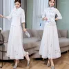 Etnische kleding Zomerpak Hanfu Women's verbeterde Chinese stijl retro schijf gesp geborduurde rok Cheongsam feestjurken