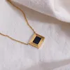 Pendentif Colliers Vintage PVD Plaqué Or 316L En Acier Inoxydable Rectangle Bleu Lapis Collier Carré Pour Femmes Filles Mode Bijoux Cadeau