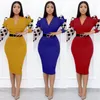 Ethnische Kleidung 2023 L-3XL Afrikanische Kleider für Frauen Sommer Langarm V-ausschnitt Druck Polyester Kleid Kleidung