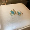 Hoop Earrings Korea Rose Flower For Women Gold Color Luxury Green White Crystal Leaf Plant Small Wedding Jewelry