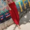 Women's Pants 2023 Summer Women Fashion Vintage Bohemian Bloomers Streetwear Pleated Ice Silk Trousers Red Black