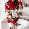 Pulls pour femmes Noël à col haut Elk Print Pull tricoté Pull Femmes Hiver Mode Casual Lâche Chaud Dames Élégant Blouse