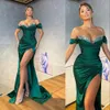 2023 Avondjurken Elegant zeemeermin van schouder kristal Darkgroen Formele prom -jurken aangepaste plus size optocht slijtage feestjurk gewaad de mariee zijde split