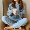 Femmes deux pièces pantalons 2023 maison costumes femmes automne hiver chaud en peluche couleur unie à manches longues Blouse pantalon pyjama ensemble vêtements de nuit Femme Homewe