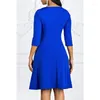 Casual Dresses Summer Dress Women 2023 Elegant Office Ladies Plus Size O Neck Tre-hylsa Hög midja Hög midja A-LINE A-LINE A-LINE A-LINE