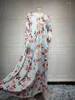 Casual Dresses Floral Hijab Dress For Women 2023 Muslim Dubai Turkey Arab Oman Morocco Kaftan Ribbon V Neck Jalabiya Eid Outfits