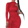 Casual Dresses Ruched Sexy Dress Women 2023 Summer Long Sleeve Elegant Evening Party Female Drawstring Midi Bodycon