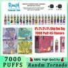 Оригинальный Randm Tornado 7000 Puffs одноразовый в Vape Pen Электронные сигареты 14 мл катушки катушки с решаемым воздухом с регулируемым воздухом 2% 5%. Испаритель устройства 50 Аромат быстро отправить