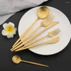 Dinnerware Sets Gold 6Pcs Matte Flatware Cutlery Set Sainless Steel Home Party Fork Spoon Butter Knife Kitchen Dinner Tableware