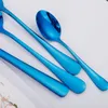 Dinnerware Sets 4Pcs Smooth Full Blue Stainless Steel Cutlery Flatware Set Forks Knives Spoons Tableware Home Party Wedding