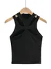 Damestanks Camis meisjes asymmetrische holle vaste kleur gebreide ronde nek korte mouwen zomer sexy vest op de borst 230105