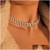 Kedjor bling crystal kubansk länkkedja choker halsband för kvinnor män is ut hip hop -rappare asfalterade rhinestones halsband punk drop de dhrze