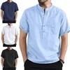 Camisas informales para hombre Camisa de manga corta suave Tops con cuello levantado de 4 tamaños totalmente combinados