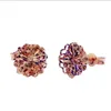 Stud Earrings 585 Purple Gold Plated 14K Rose Double Flower Ear Studs Elegant For Women Engagement Jewelry Girlfriend