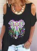 Women's T Shirts Summer Fashion Elephant Printed Casual Short Sleeve Round Neck Tee Loose Pullover Blouse Tops