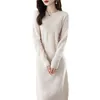 Sukienki swobodne jesienna zima zagęszczona czysta wełniana sukienka damska pullover okrągła szyjka kaszmirowa spódnica W114