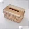 Tissue Boxes Napkins Water Hyacinth Woven Box Rattan Wooden Lid Sanitary Paper Household Living Room Pum Storage Drop Delivery Hom Dhdlf