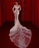 Sexy Deep V Neck Mermaid Wedding Dresses Illusion Full Sleeve Bridal Gown Custom Made Ruffles Sequined Beading Vestido De Novia