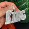 2023 New Iced Out Bling Letters King Pendant Necklace Two Tone Color Baguette CZ Zircon Charm Men's Women Hip Hop Jewelry