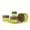 Leere Make-up-Probenbehälter, Flasche, olivgrünes Glas, Kosmetikdosen mit Holzmaserung, auslaufsichere Kunststoffdeckel, BPA-frei