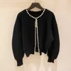 Jackets femininos 2023 Fashion Korean Pearls Cardigan Batwing Sleeve Wool Knit Casaco vintage de alta qualidade AQ927