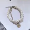 Bangle Dress Up Fine Workmanship Ladies Faux Pearl Heart Charm Bracelet de mode pour les rencontres