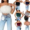 Women's Tanks Women Clothes Artificial Fur Feather Vest Summer 2023 Sleeveless T-shirts Strapless Fluffy Backless Slim Tube Tops Streetwear