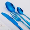 Dinnerware Sets 4Pcs Smooth Full Blue Stainless Steel Cutlery Flatware Set Forks Knives Spoons Tableware Home Party Wedding