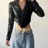 Women's Polos European American Women Street Cool Style Black Irregular Short Leather Jacket Design Sense Niche High Waist All-match