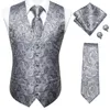 Mäns västar Hi-Tie Navy Men's Vest Suit Black Paisley Silk Waistcoat For Men Floral Fashion Handky Cufflinks Set Wedding Business Party
