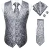 Men's Vests Hi-Tie Navy Men's Vest Suit Black Paisley Silk Waistcoat For Men Floral Fashion Handky Cufflinks Set Wedding Business Party