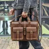 Briefcases Large Capacity Men Fashion Buckle Briefcase First Layer Cowhide Computer Handbags High-end One Shoulder Crossbody Travel Bag