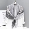 Scarves Female Luxury Design Stripe Printed Foulard Scarf Sun Protective Outdoor Women Soft Square Silk Muslim Hijab Wrap