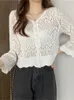 Women's Knits & Tees Cardigans Women V-neck Design Hollow Out Solid Summer Thin All-match Casual Female Cardigan Lovely Sweet Lady CozyWomen