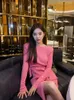 Casual Dresses Women Dress 2023 Spring och Autumn Rose Red Thin Round Neck Lake-up Sticked Long-Sleeved Mid Length