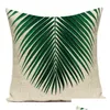 Cushion/Decorative Pillow Cotton Linen Decorative Throw Pillows Monstera Palm Leaf Tropical Green Plant Cushion Er For Sofa Living R Dhkuo